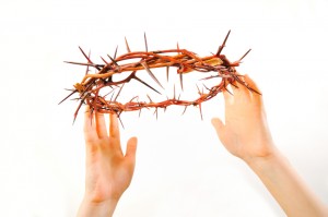 crown of thorns and hands isolated
