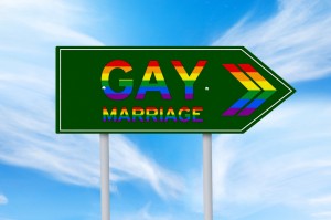 Road sign with gay marriage text