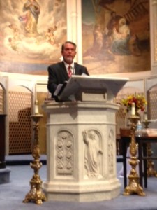 Dr. Hahn speaking at Miracullous Medal Shrine on evening of 9/24/15