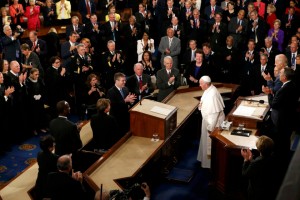 Pope Francis arrives in the House Chamber prior to addressing joint meeting of Congress on Capitol Hill in Washington
