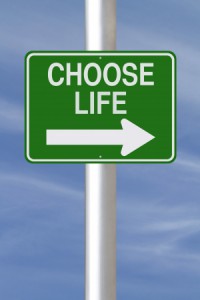 22536883 - a modified one way street sign indicating choose life