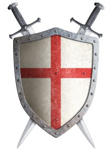 38787274 - old medieval crusader shield and two crossed swords isolated