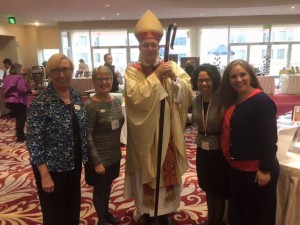 Members of Women of Grace team (l/r):"Women of Grace Team with Bishop Barres: Joanne Kane, Rose Newcomer, Isabelle Liberatore, and Conference Attendee and Friend Amy Van Durme