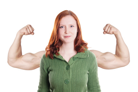 46238973 - confident young woman with superimposed muscular arms power concept